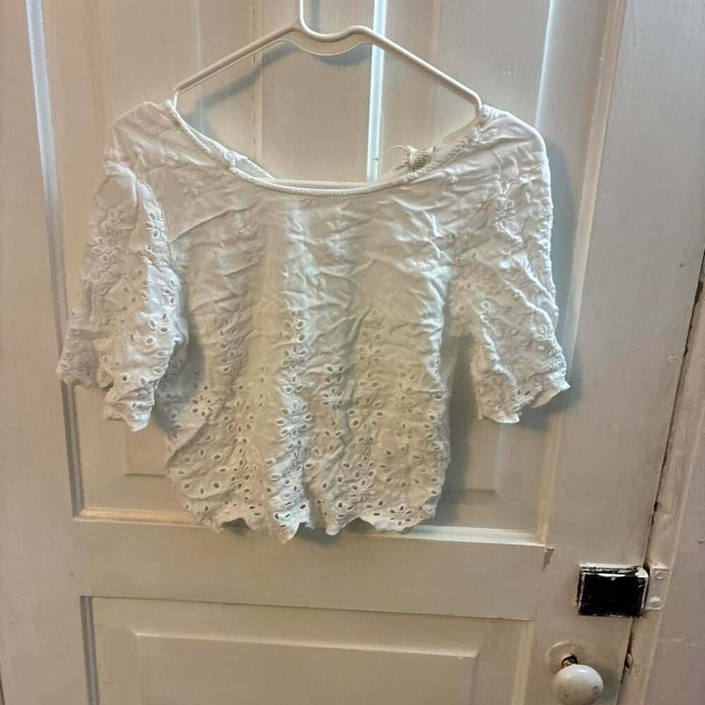 Japna White Eyelet Lace Short Sleeve Blouse S